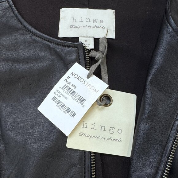 Hinge Womens Motorcycle Jacket Black Leather Full Zip Laser Cut Lined Size M NWT - Picture 9 of 16
